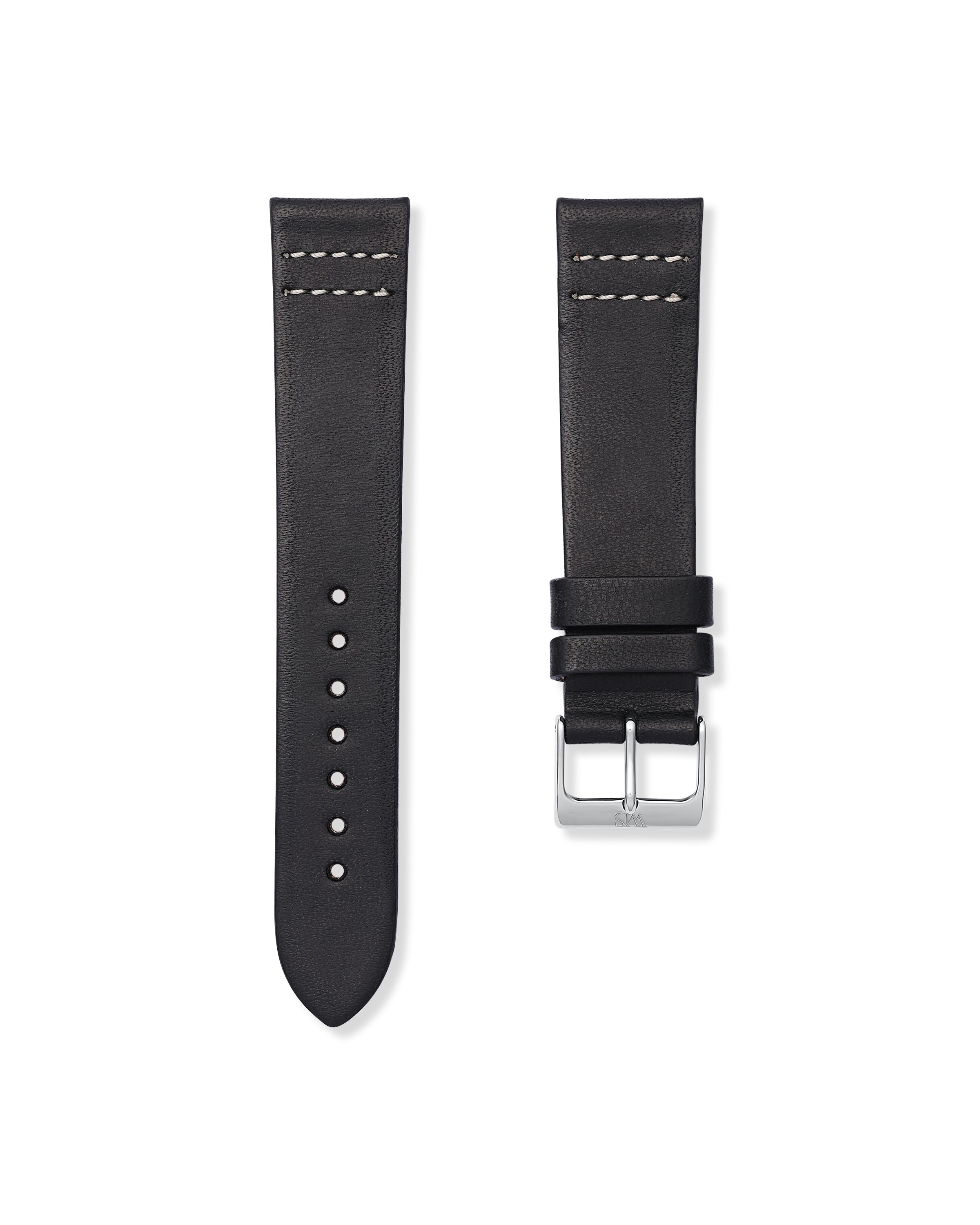 Tuxedo Black & White Stitched Leather Watch Strap 20mm
