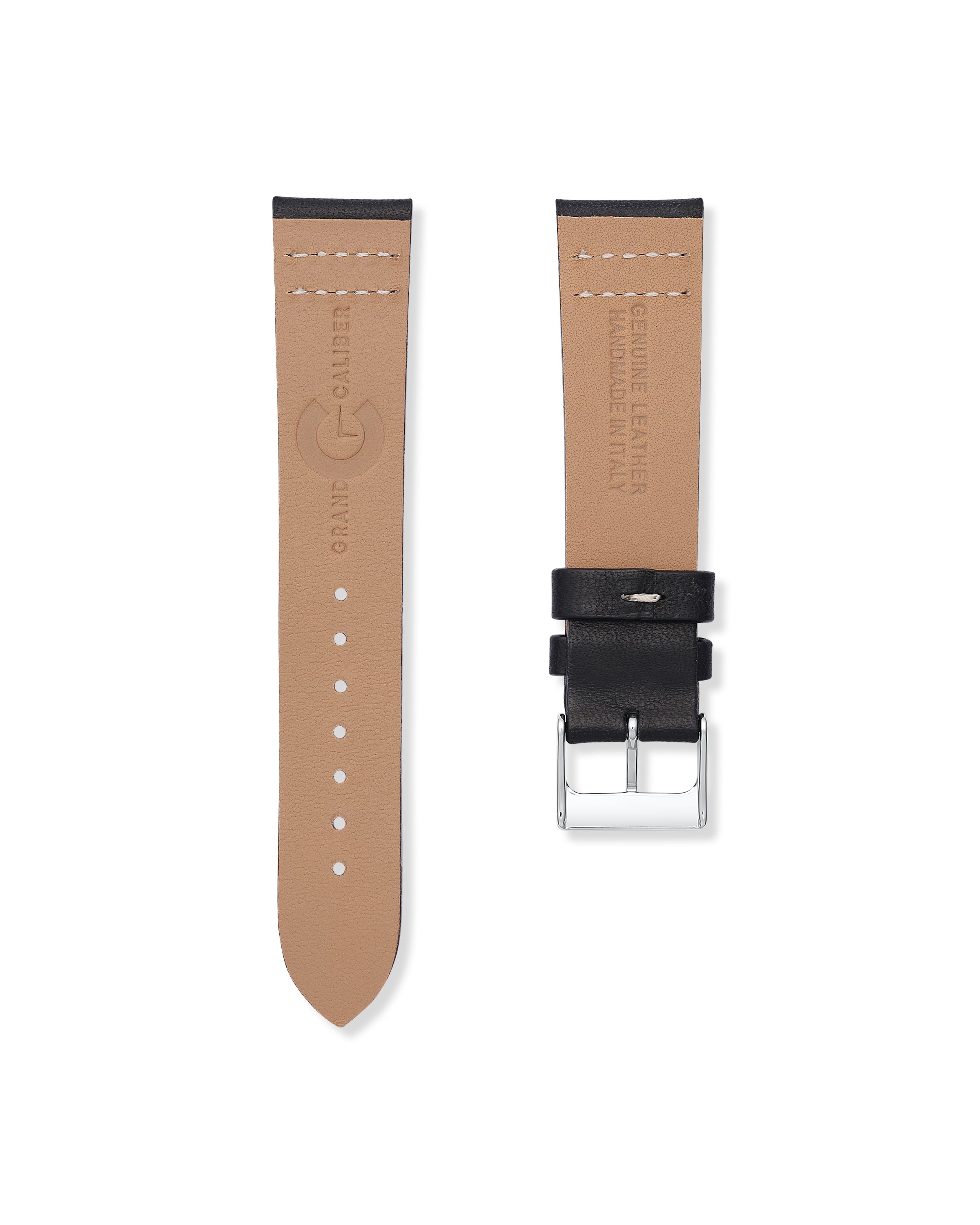 Tuxedo Black & White Stitched Leather Watch Strap 20mm