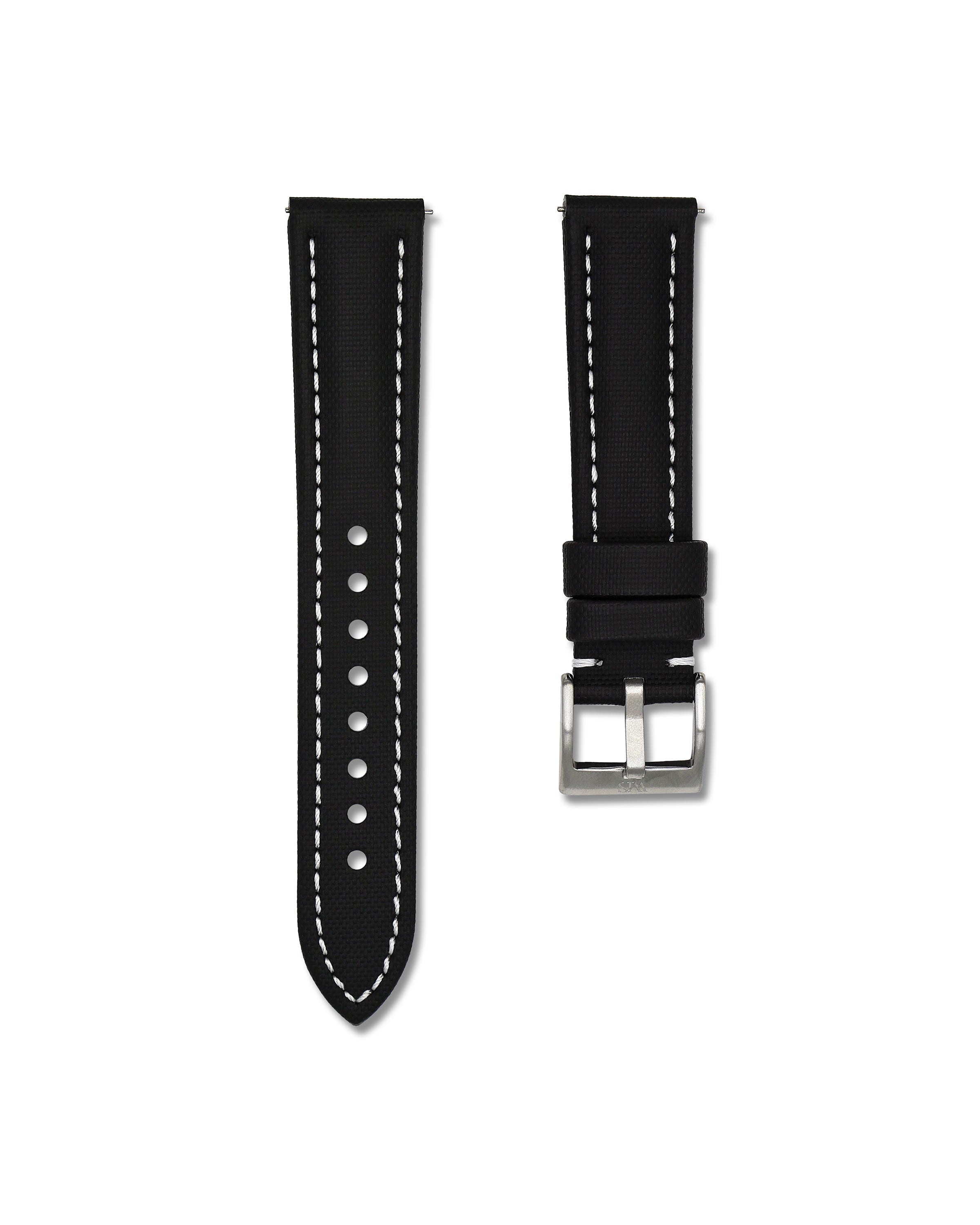 Tuxedo Black White Stitched Sailcloth Strap 20mm