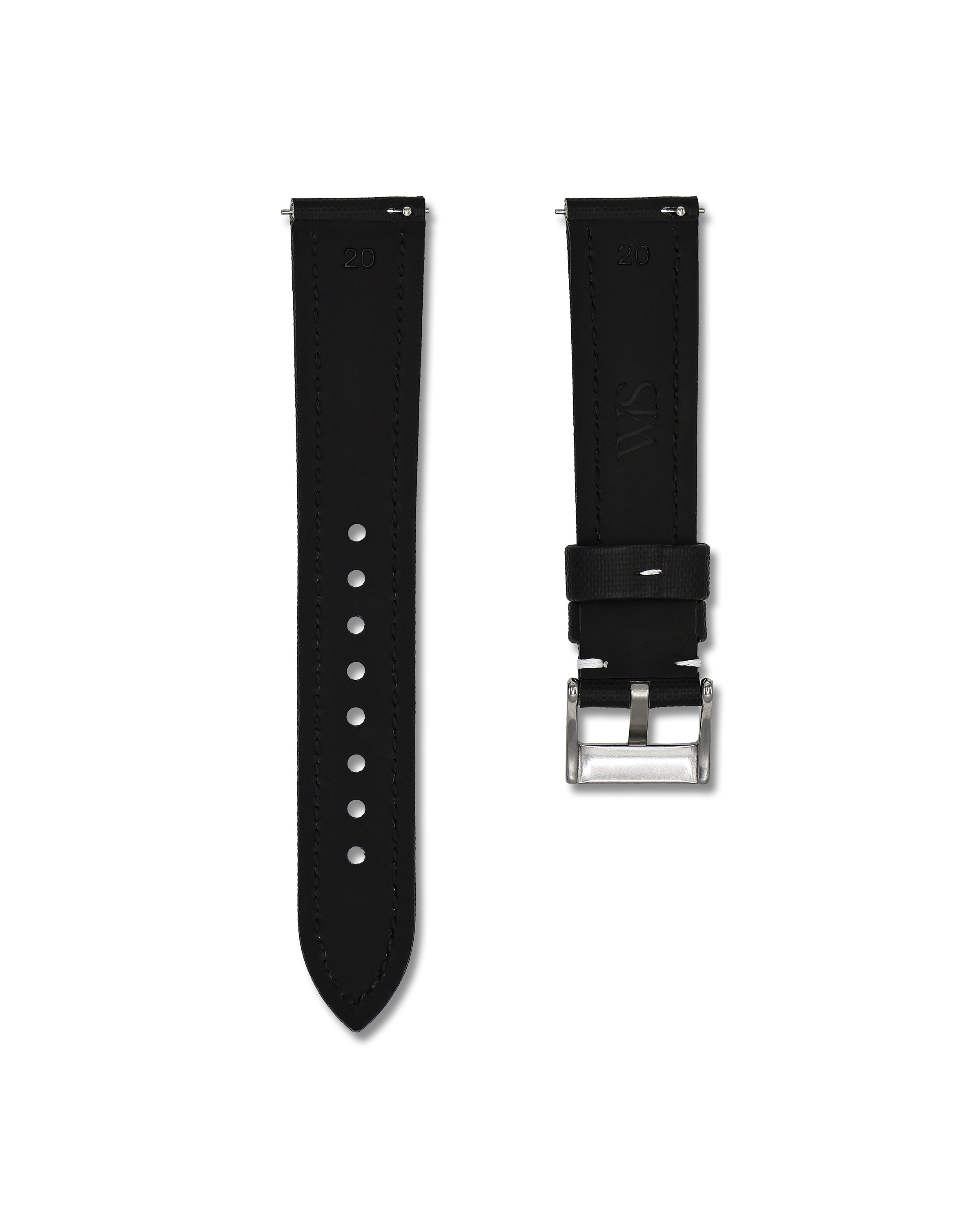 Tuxedo Black White Stitched Sailcloth Strap 20mm