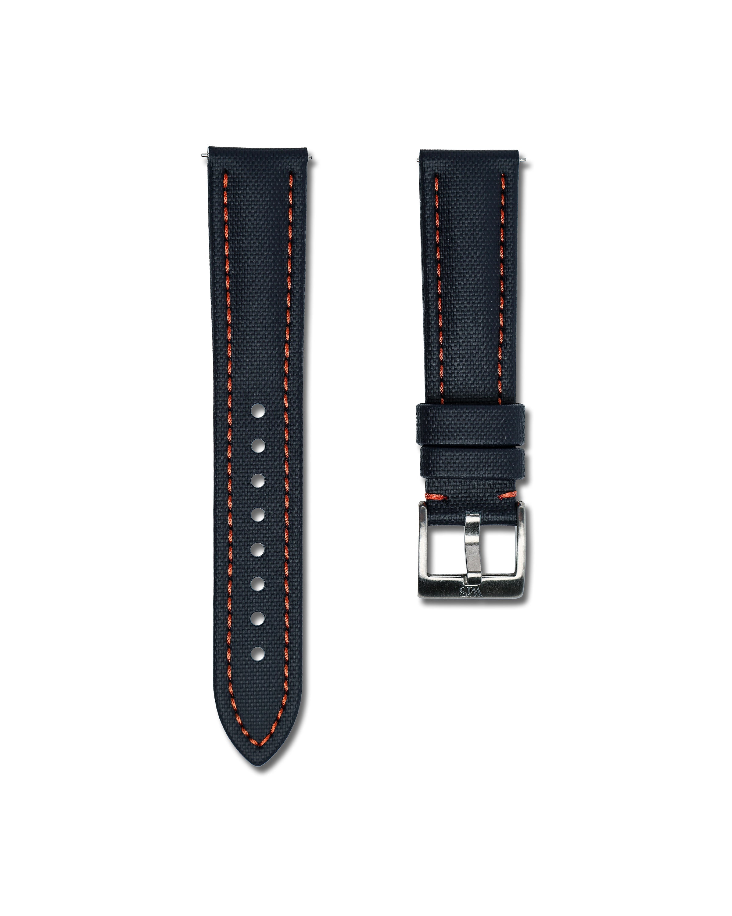 Midnight Blue Orange Stitched Sailcloth Strap 20mm