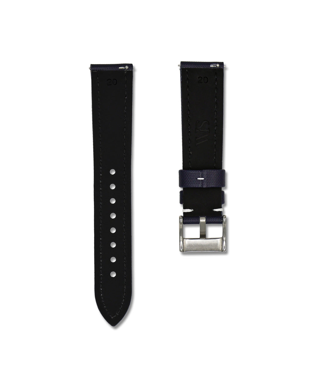 Midnight Blue White Stitched Sailcloth Strap 20mm