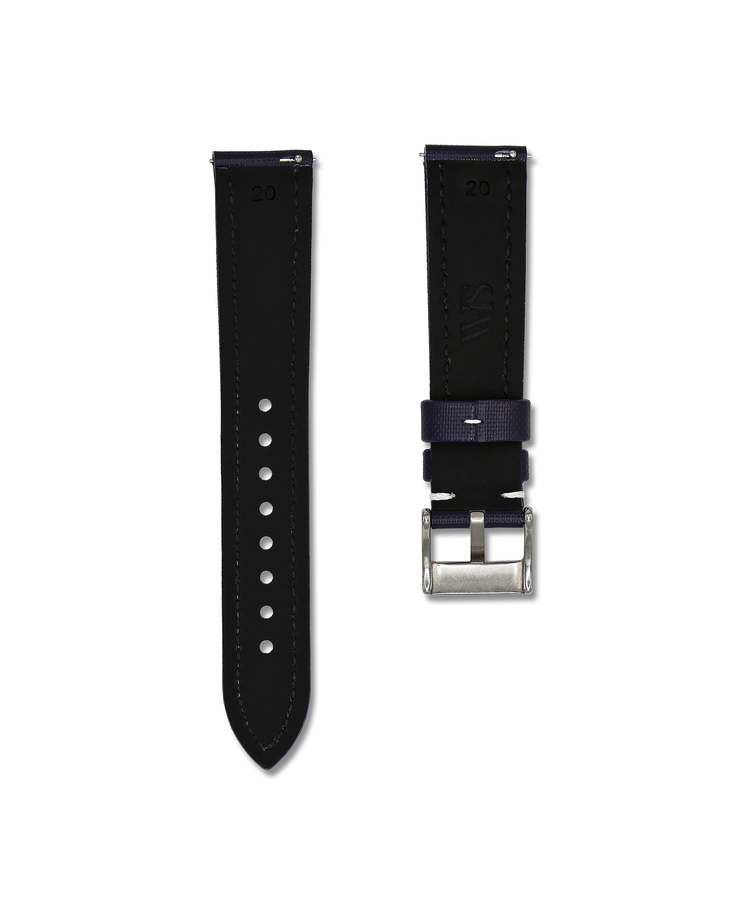 Midnight Blue White Stitched Sailcloth Strap 20mm