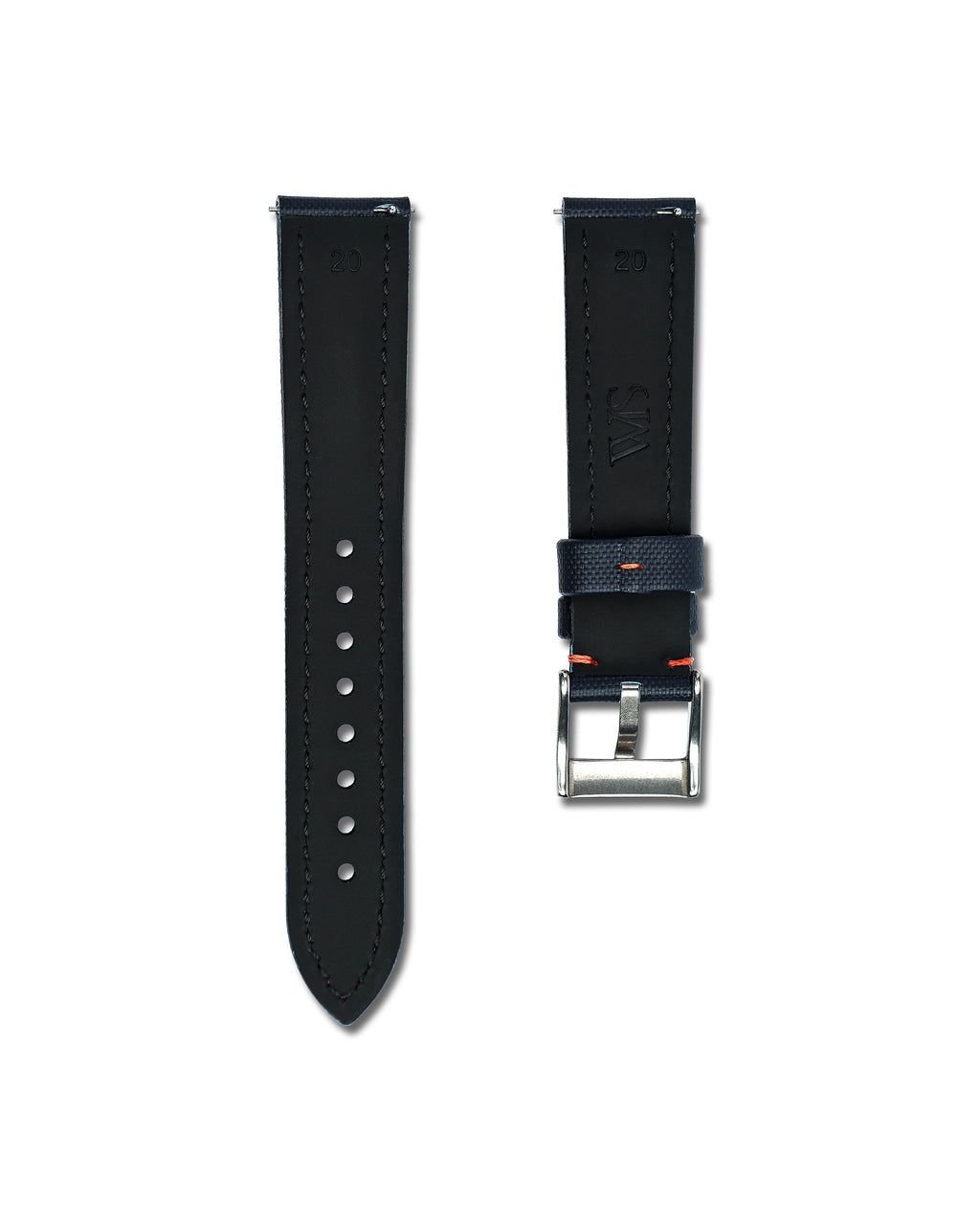 Midnight Blue Orange Stitched Sailcloth Strap 20mm
