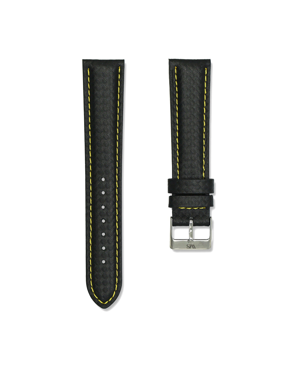 Carbon Fiber Yellow Stitched Leather Watch Strap 20mm