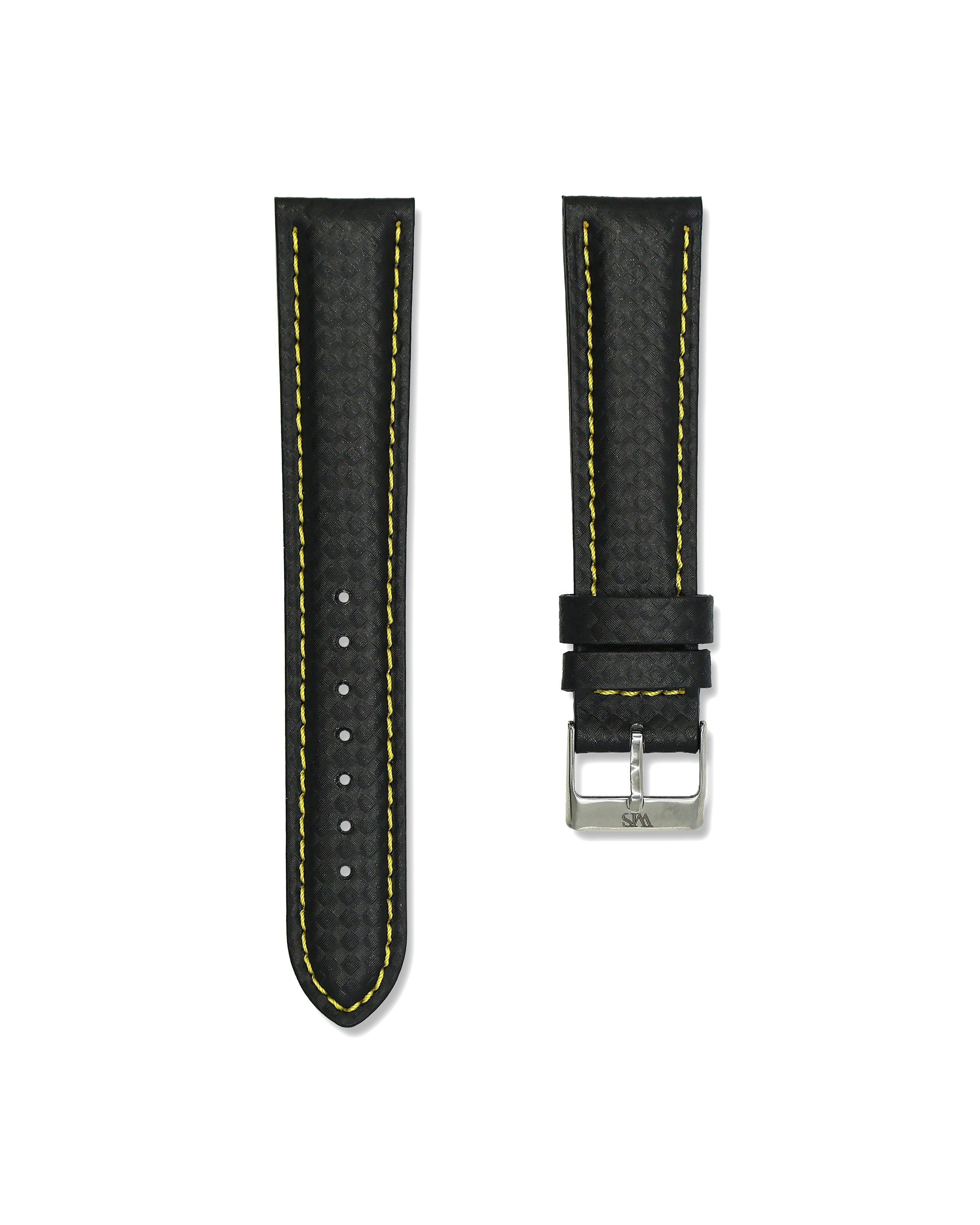 Carbon Fiber Yellow Stitched Leather Watch Strap 20mm