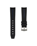 Tuxedo Black with Blue Stripe Curved Rubber Strap 20mm