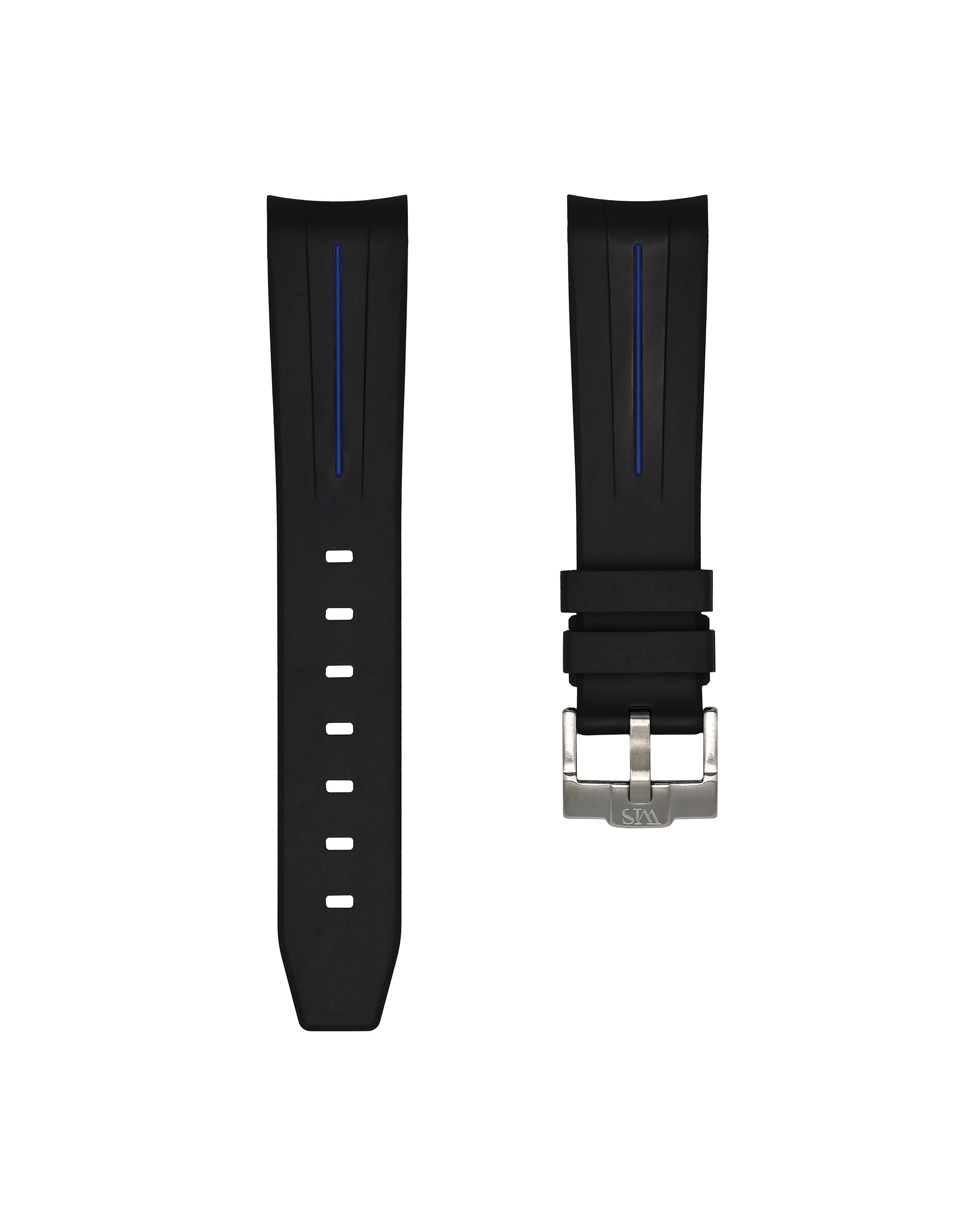 Tuxedo Black with Blue Stripe Curved Rubber Strap 20mm