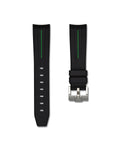 Tuxedo Black with Green Stripe Curved Rubber Strap 20mm