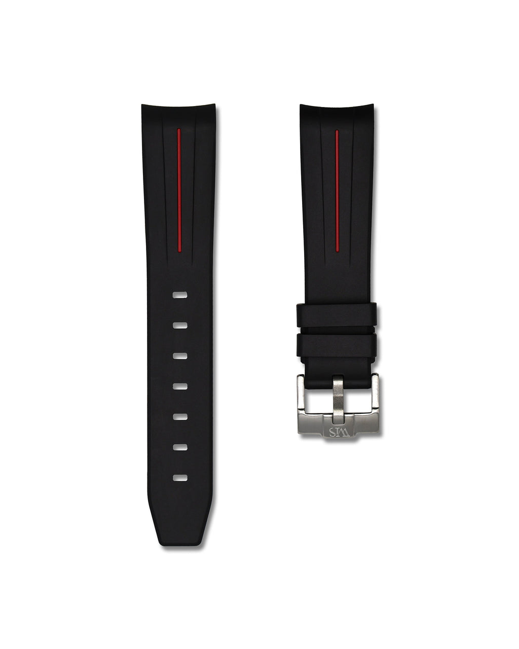 Tuxedo Black with Red Stripe Curved Rubber Strap 20mm