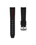 Tuxedo Black with Red Stripe Curved Rubber Strap 20mm