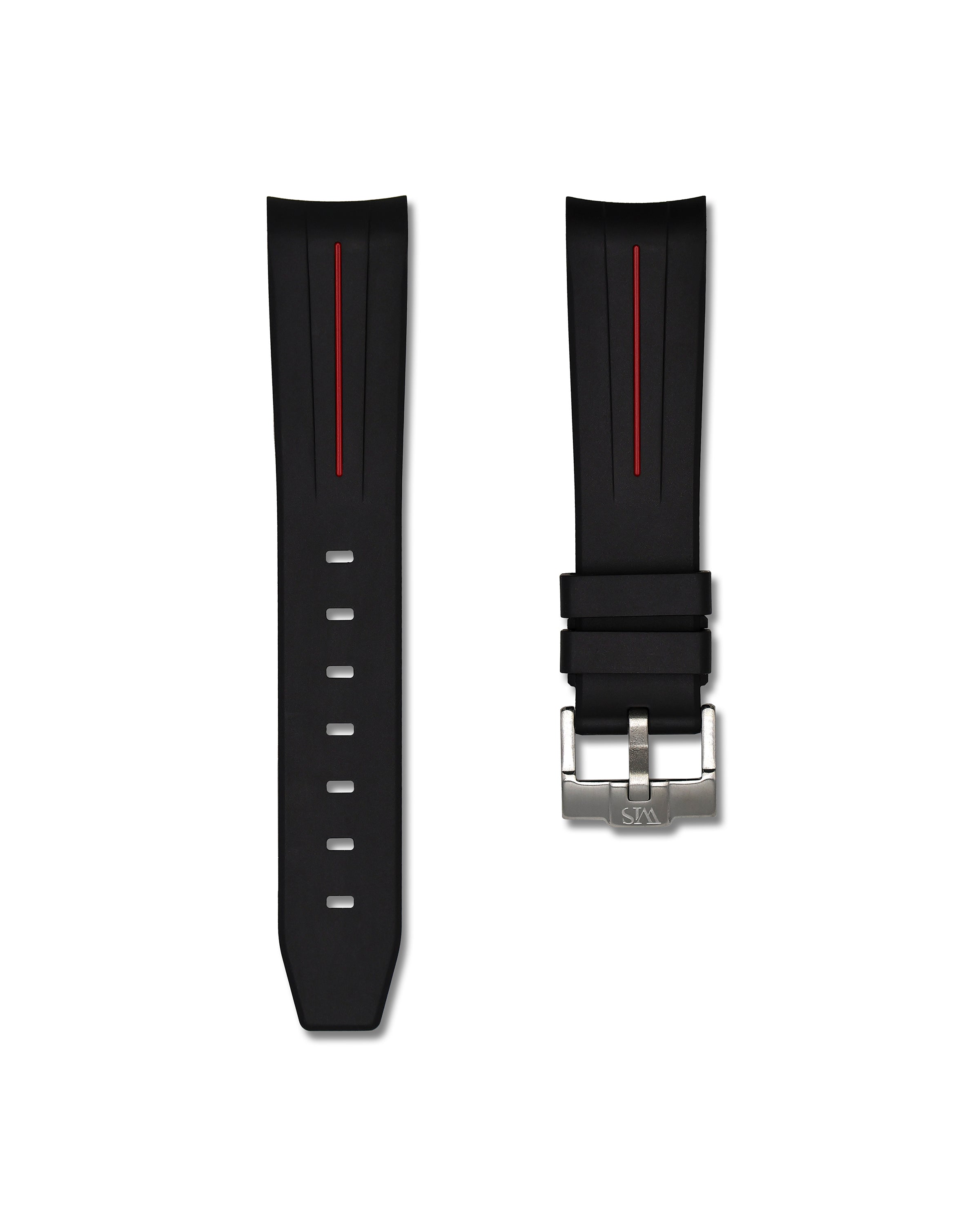Tuxedo Black with Red Stripe Curved Rubber Strap 20mm