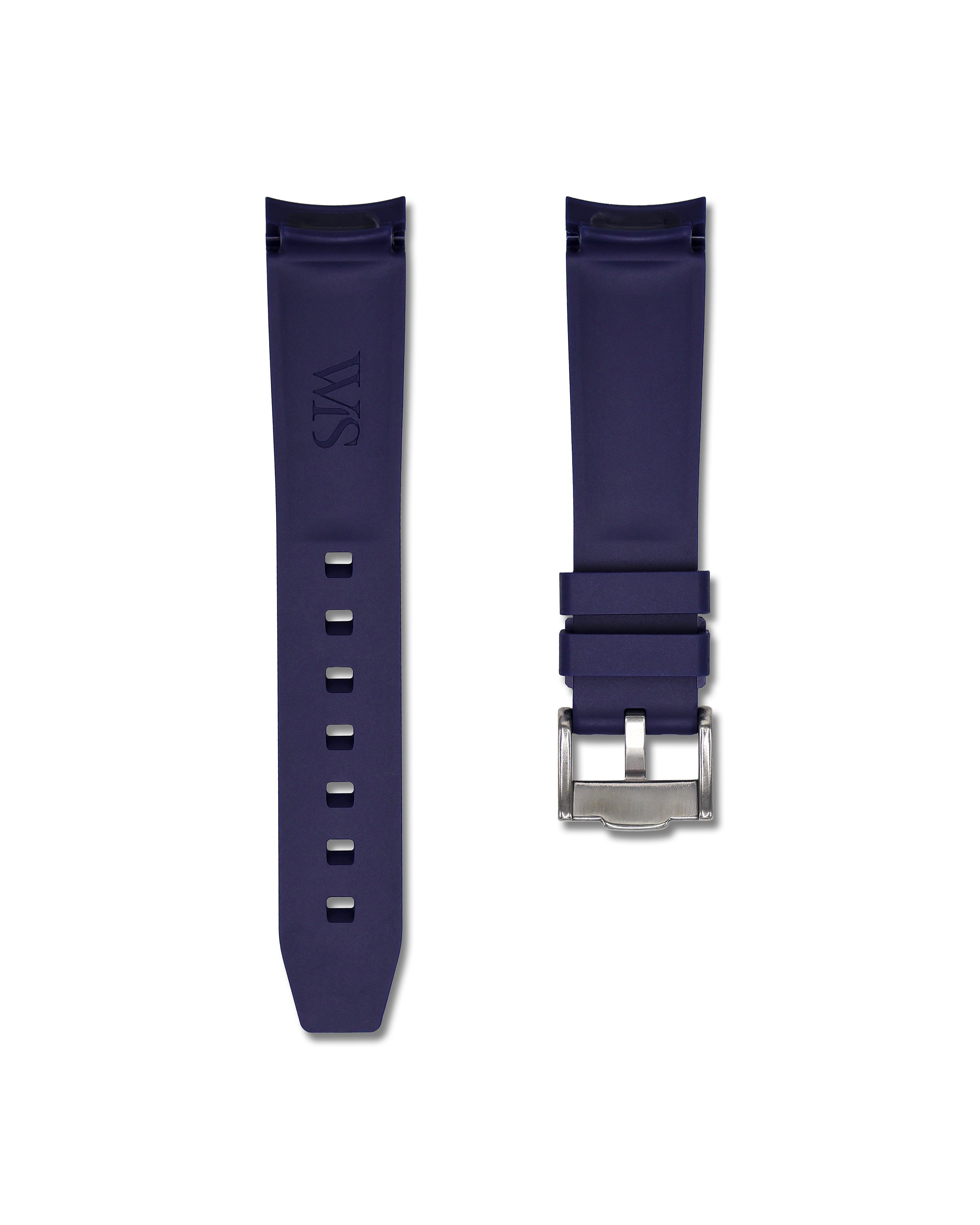 Marine Blue with White Stripe Curved Rubber Strap 20mm