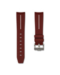 Maroon Red with White Stripe Curved Rubber Strap 20mm