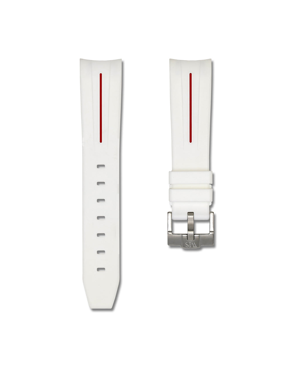 Polar White with Red Stripe Curved Rubber Strap 20mm