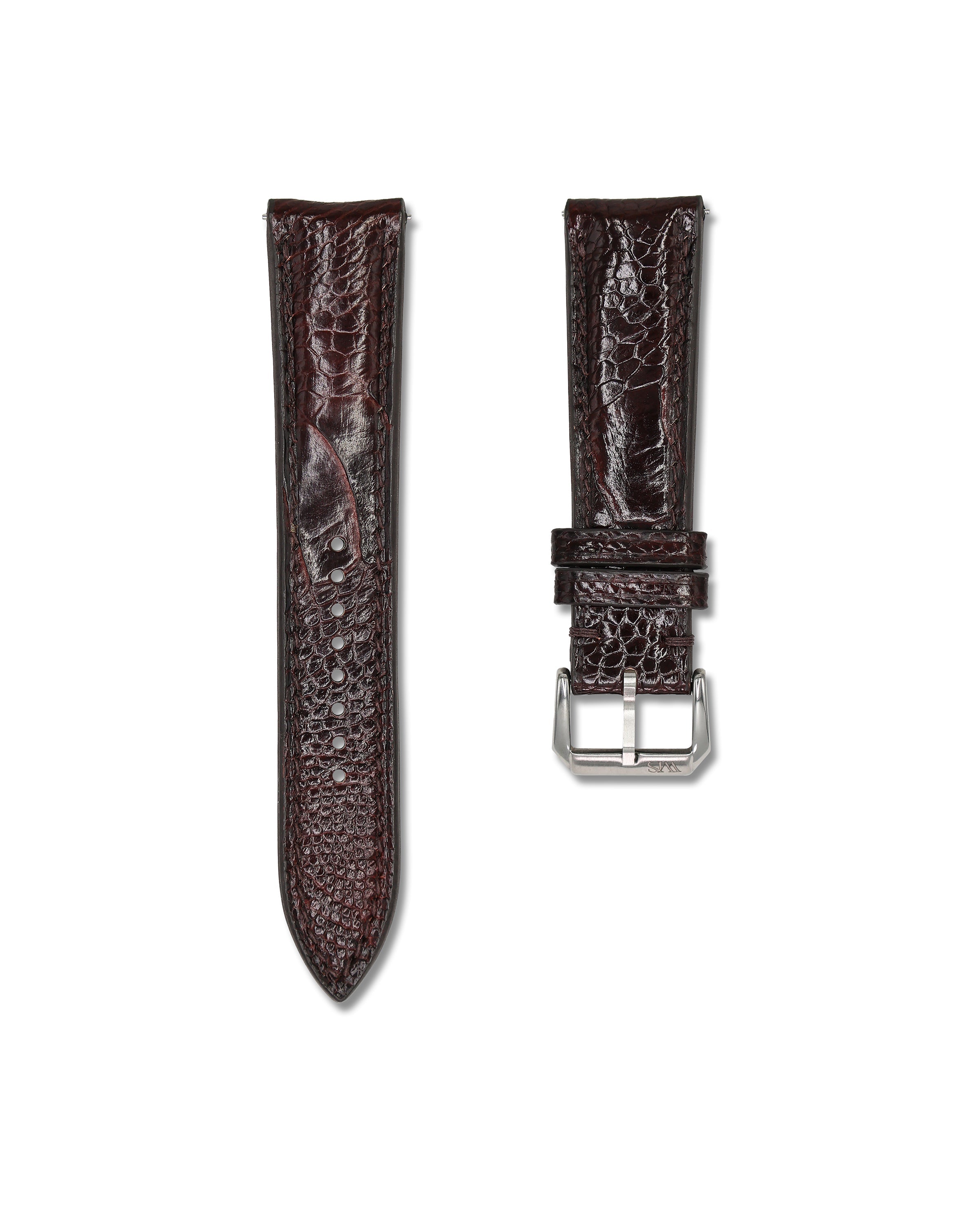 Chocolate Burgundy Brown Bespoke Ostrich Shin Leather Watch Strap 22mm
