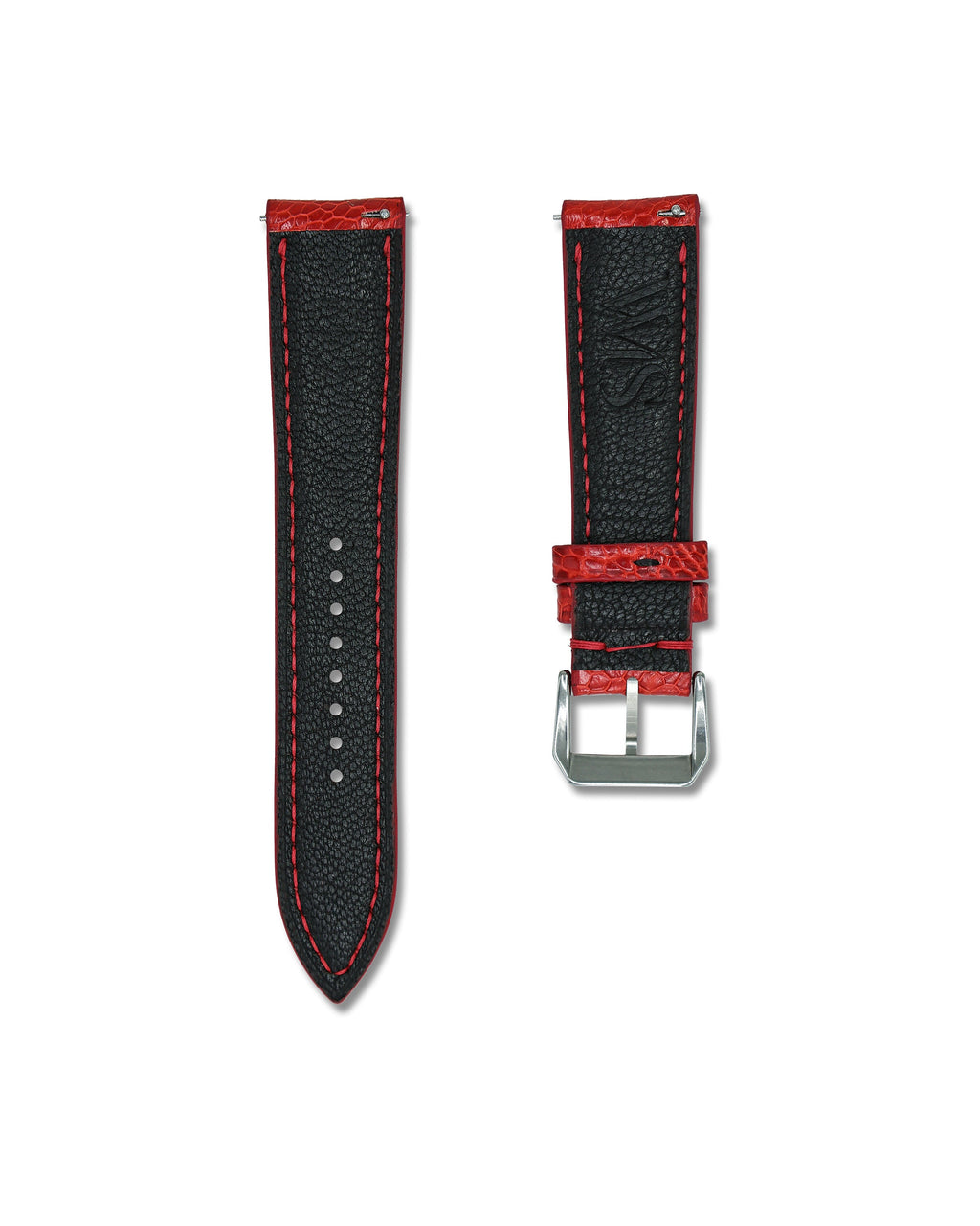 Red Bespoke Ostrich Shin Leather Watch Strap 22mm