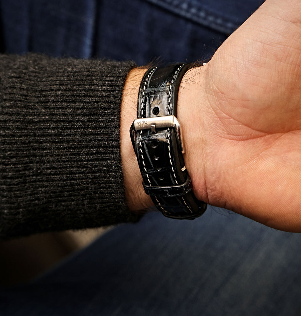 Obsidian Vein Black Alligator Leather Watch Strap 20mm