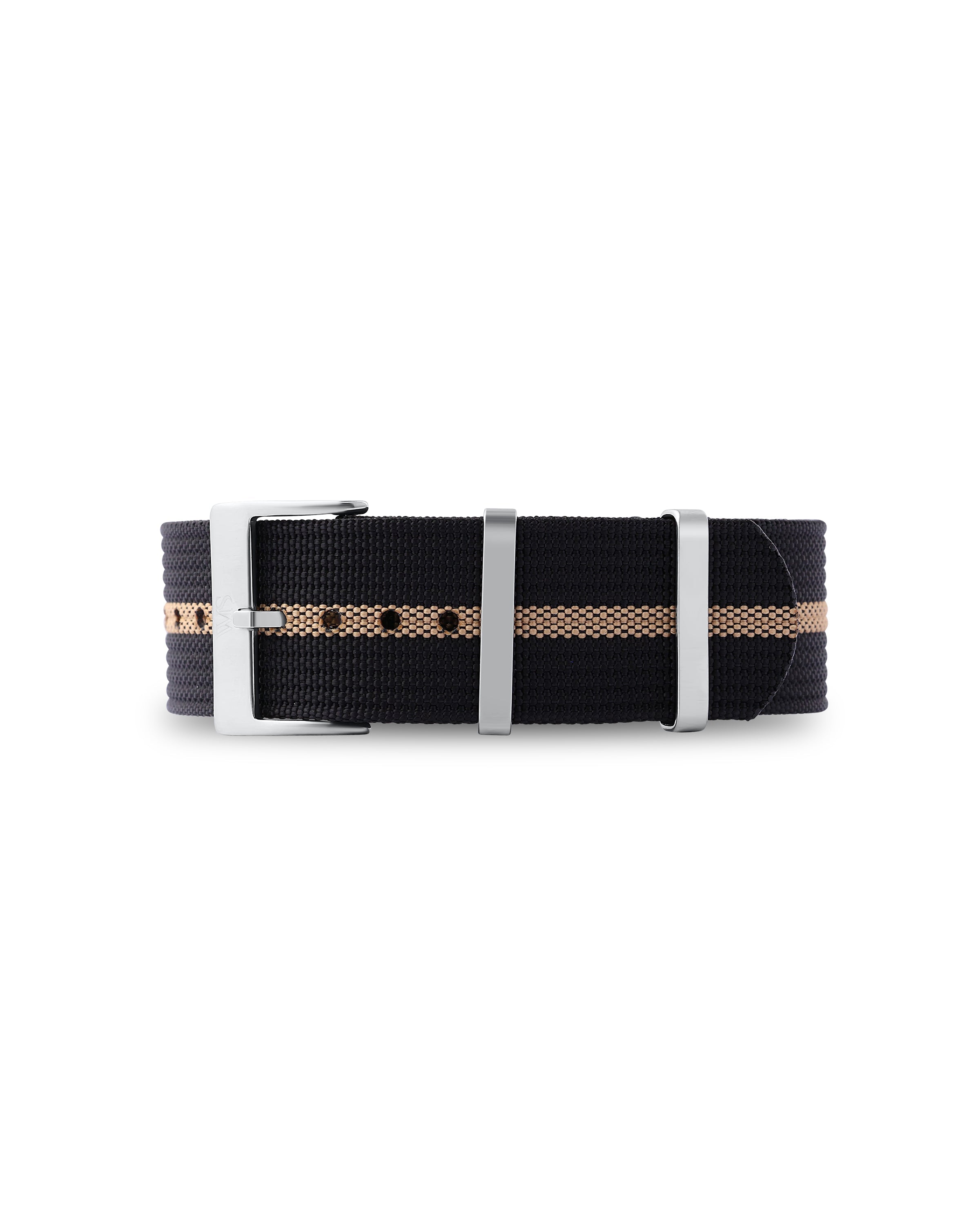 Black with Khaki Stripe Woven Nylon Strap 24mm