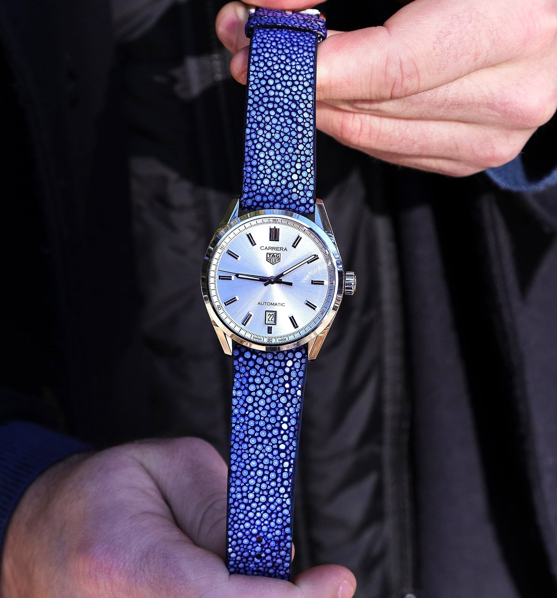 Blue Bespoke Stingray Leather Watch Strap 20mm