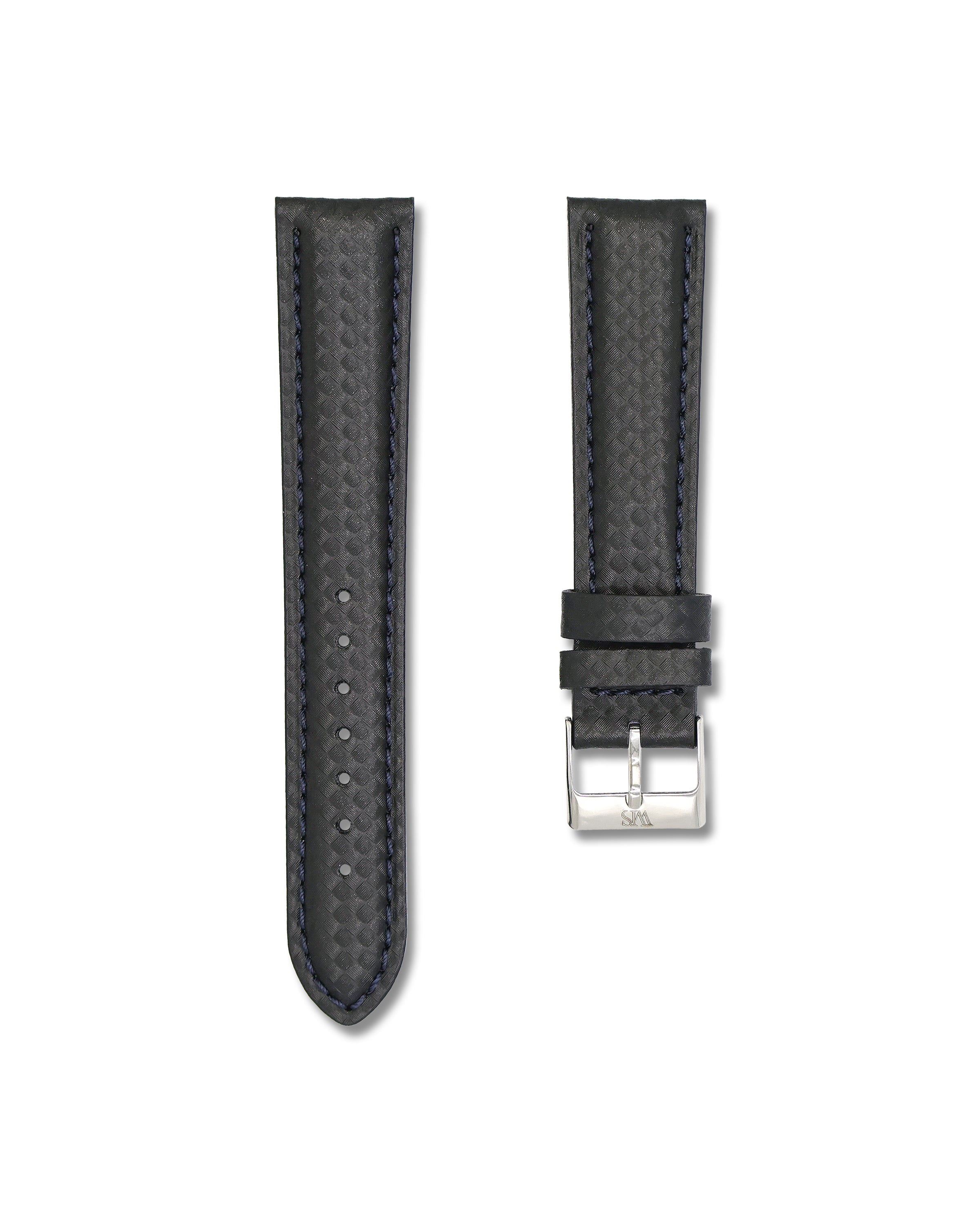 Carbon Fiber Blue Stitched Leather Watch Strap 20mm