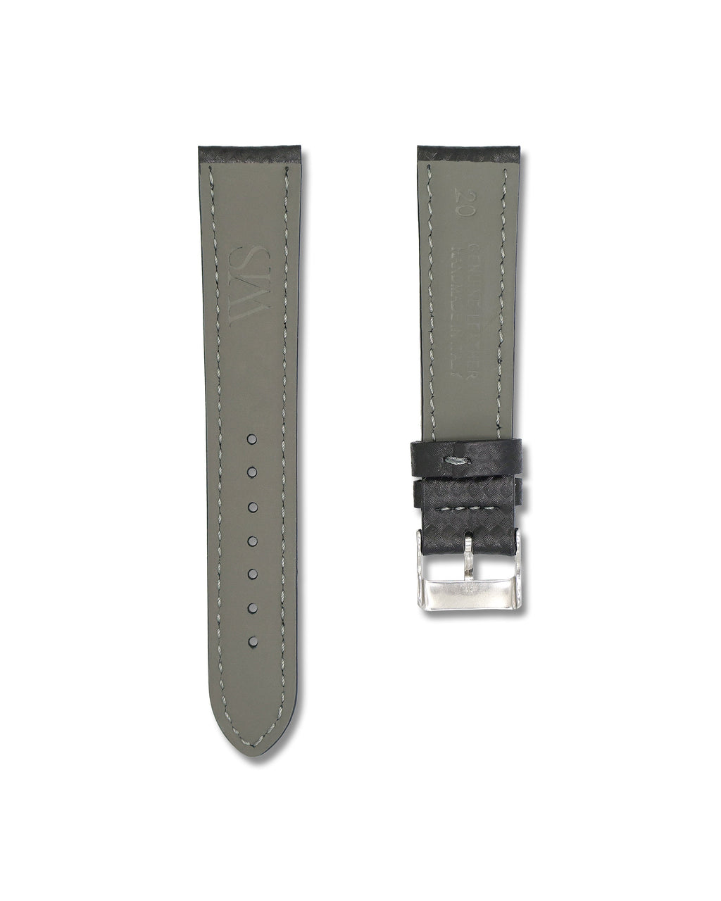 Carbon Fiber Grey Stitched Leather Watch Strap 20mm