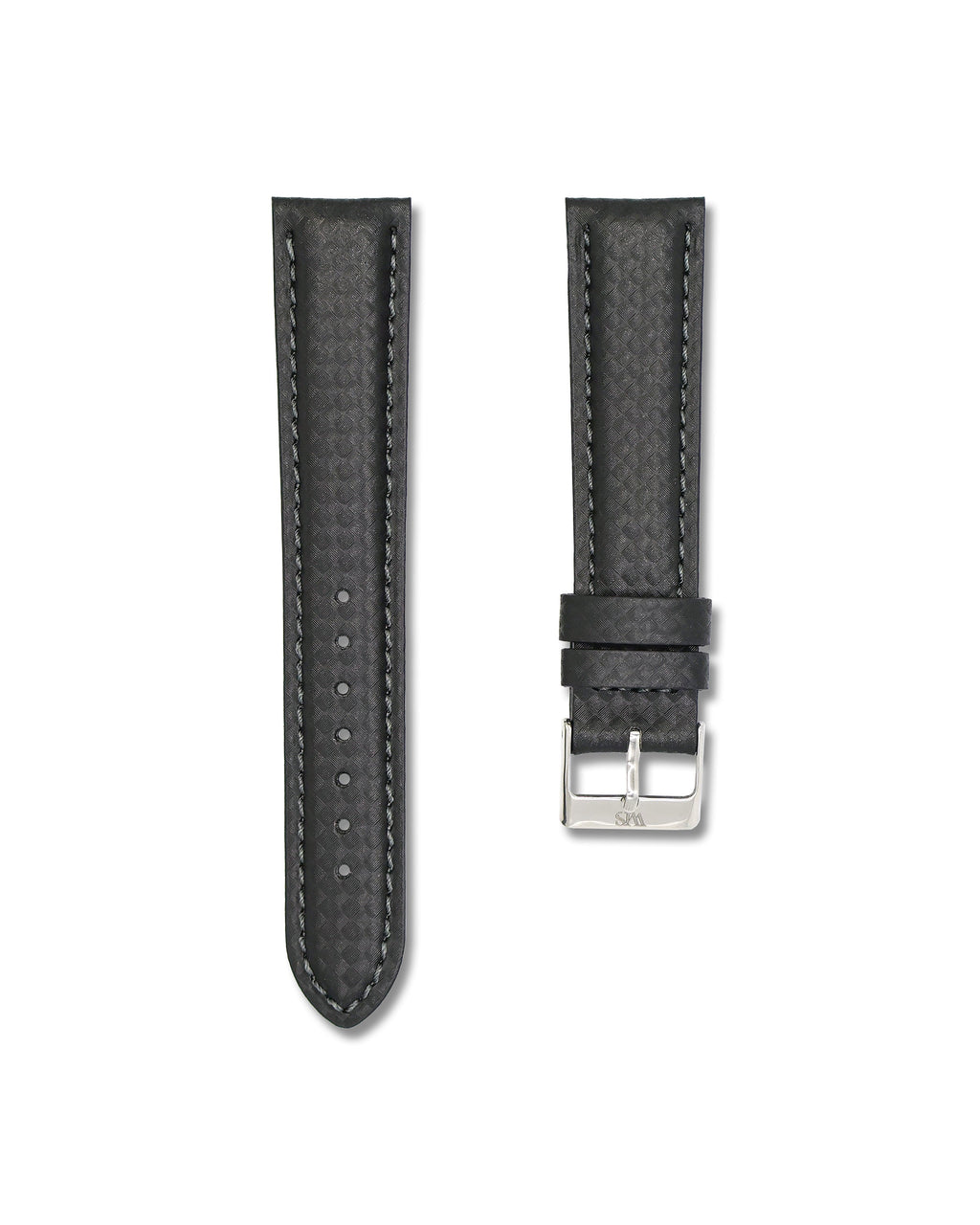 Carbon Fiber Grey Stitched Leather Watch Strap 20mm