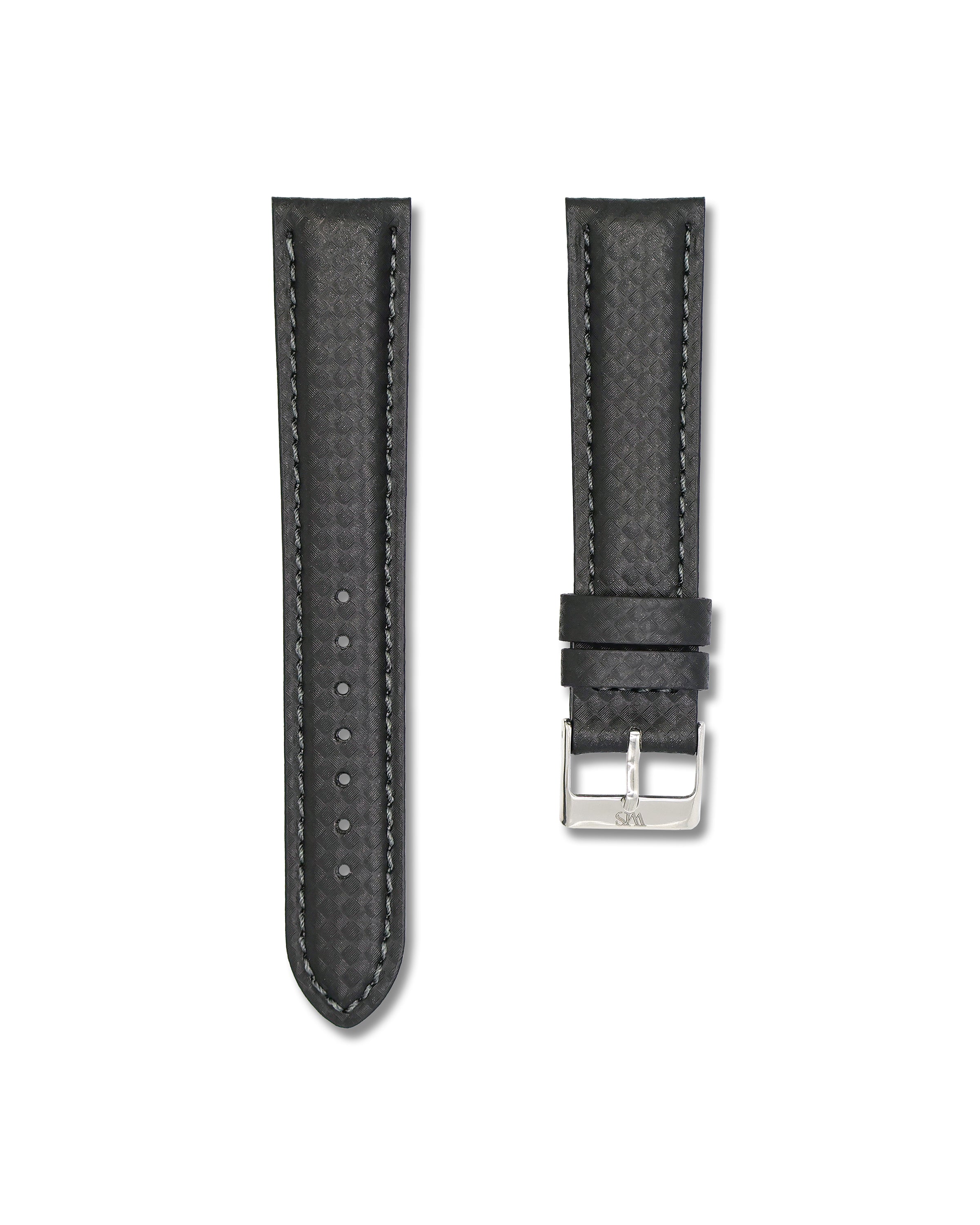 Carbon Fiber Grey Stitched Leather Watch Strap 20mm