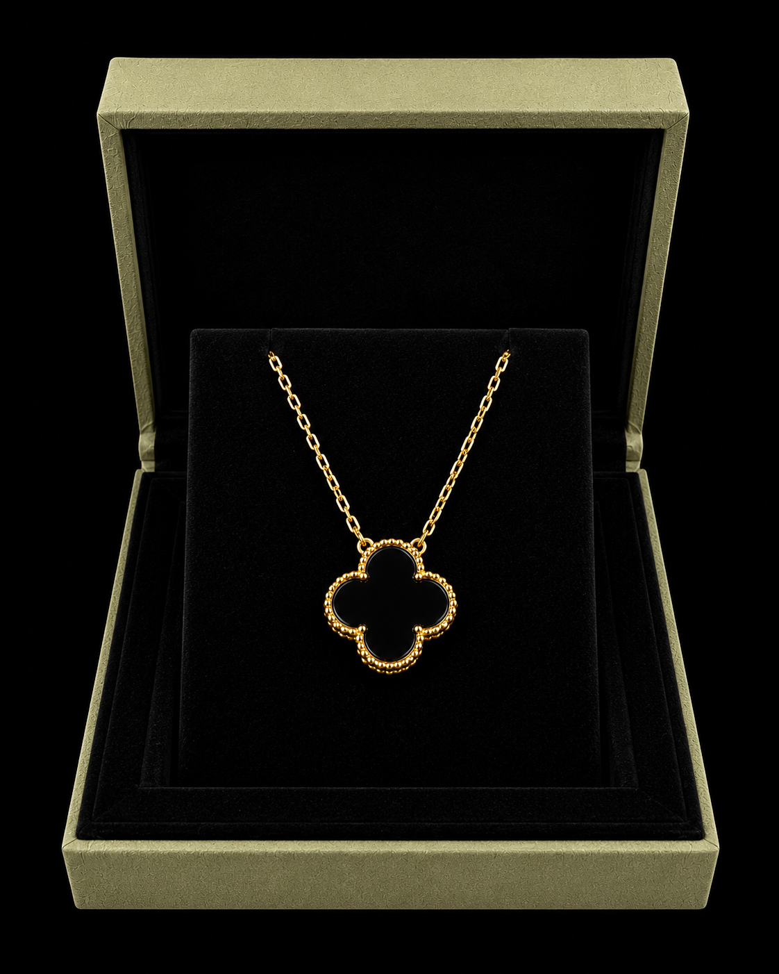 18K Gold Clover Necklace (Black) – Iconic Elegance