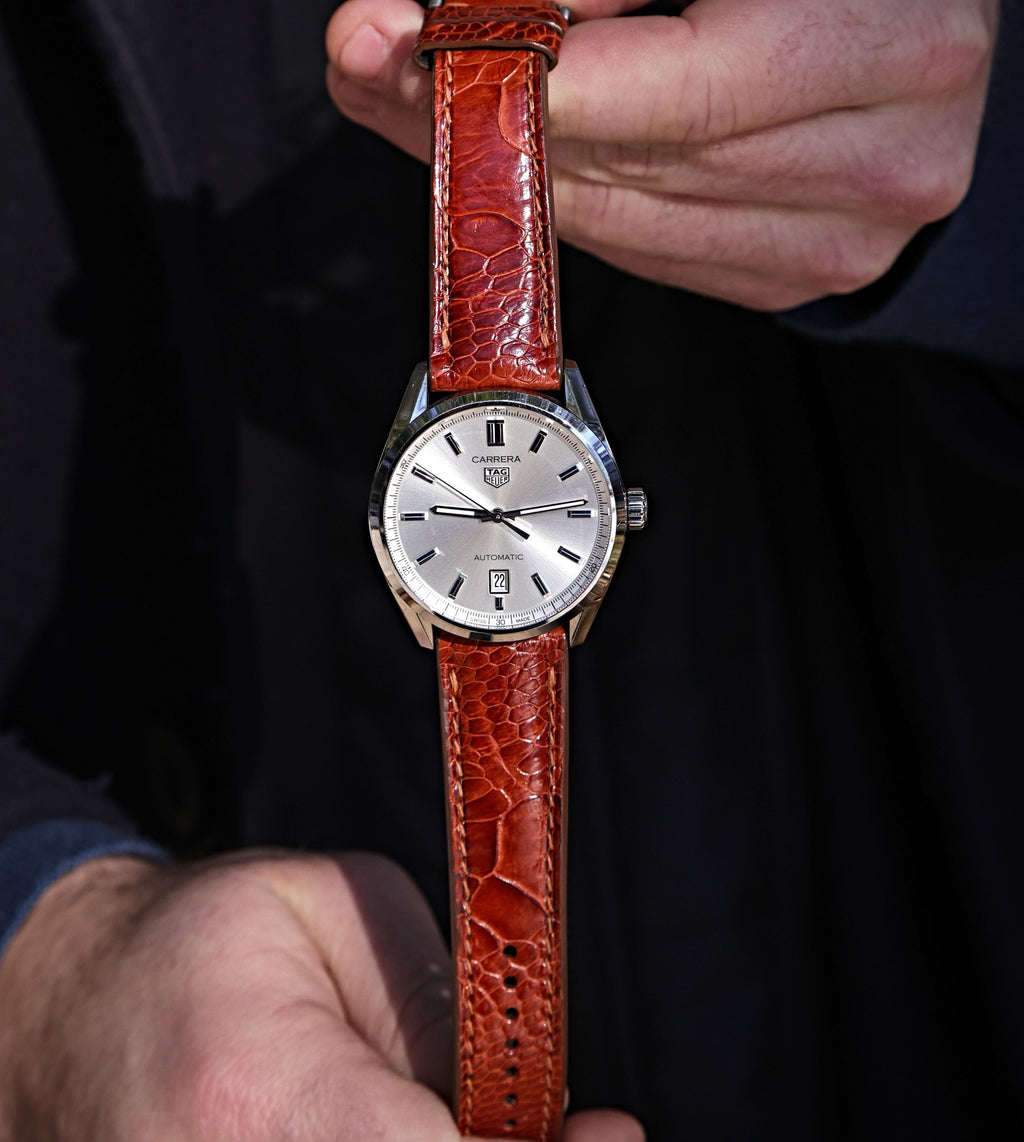Cognac Brown Bespoke Ostrich Shin Leather Watch Strap 22mm