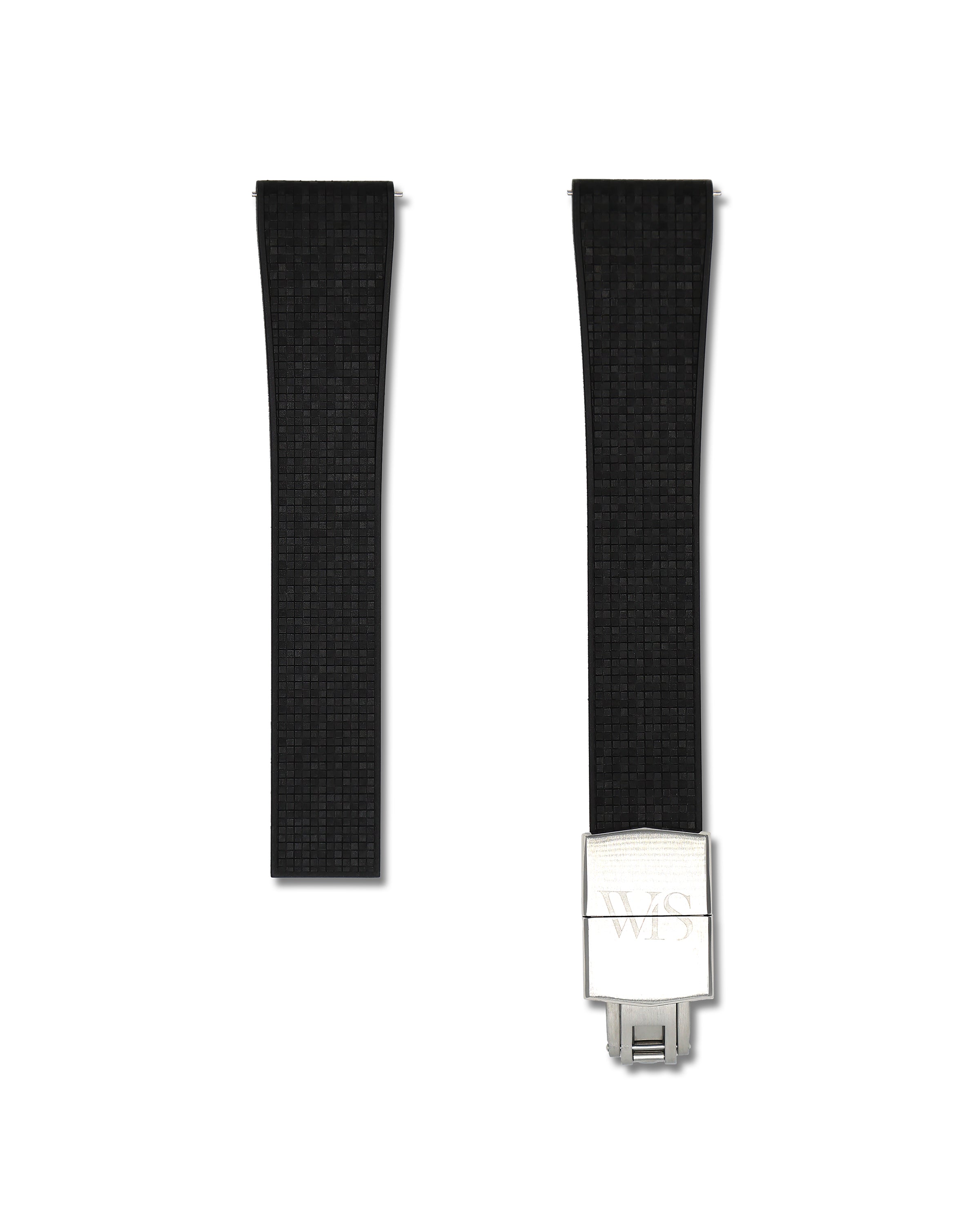 Patterned Black Deployant Clasp Quick Release Rubber Strap 20mm