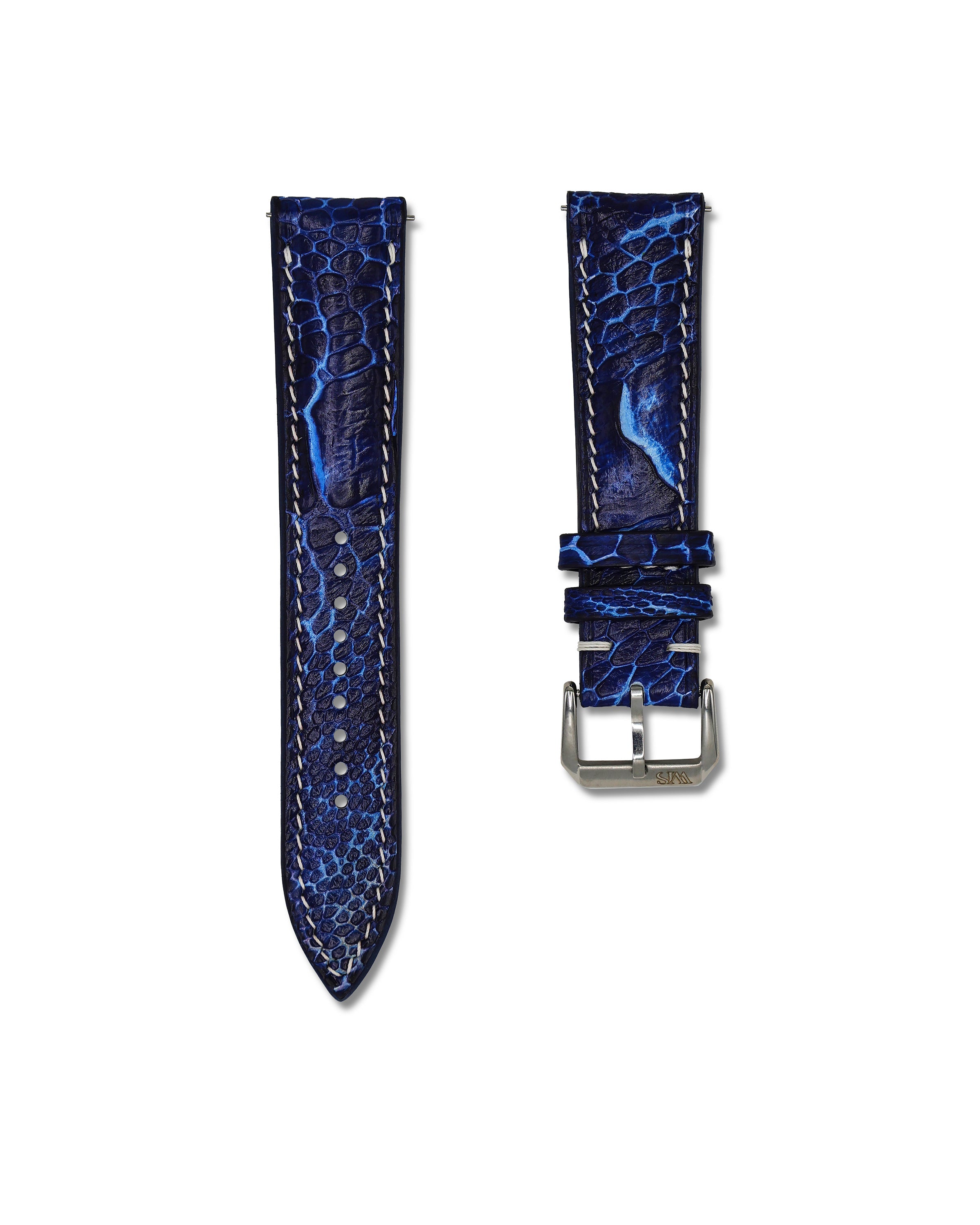 Breakers Blue Bespoke Ostrich Shin Leather Watch Strap 22mm