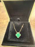 18K Gold Malachite Clover Necklace Green Stone