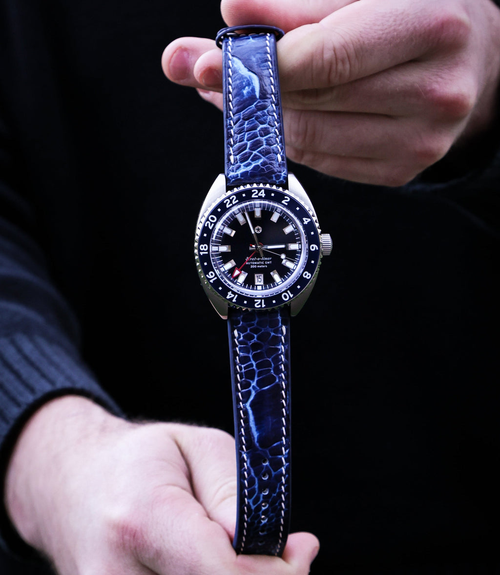 Breakers Blue Bespoke Ostrich Shin Leather Watch Strap 22mm