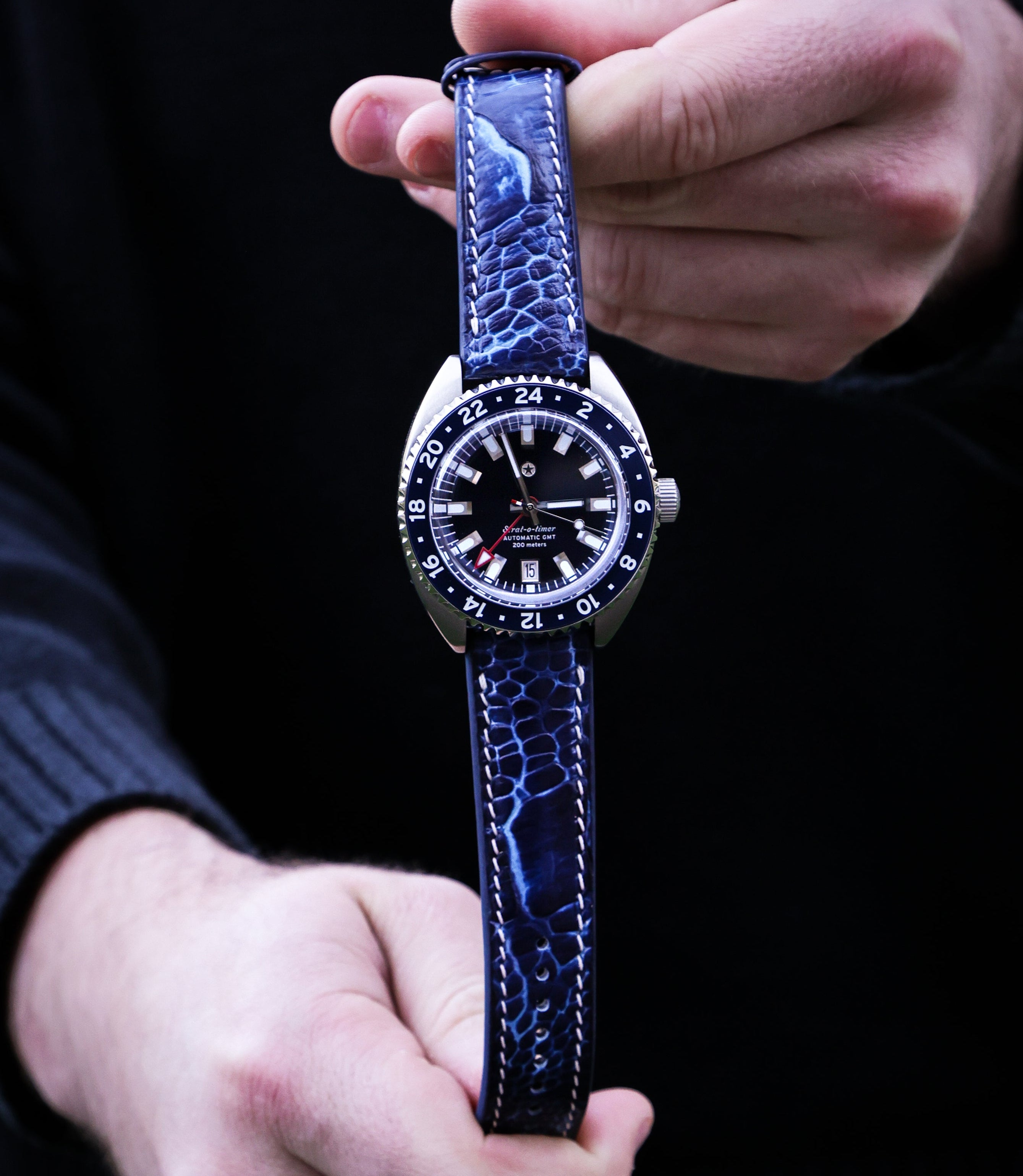 Breakers Blue Bespoke Ostrich Shin Leather Watch Strap 22mm
