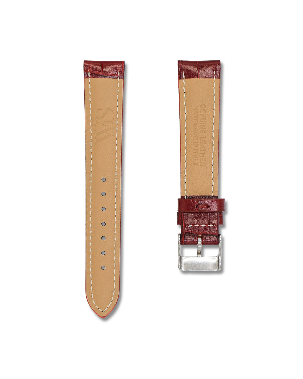 Cherry Red Italian Alligator Leather Watch Strap 18mm