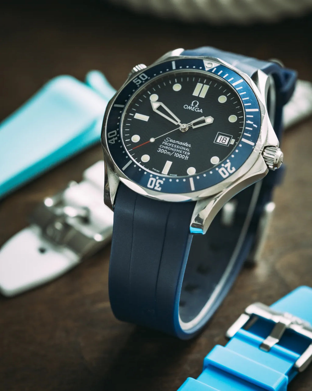 Marine Blue Curved Rubber Strap 20mm