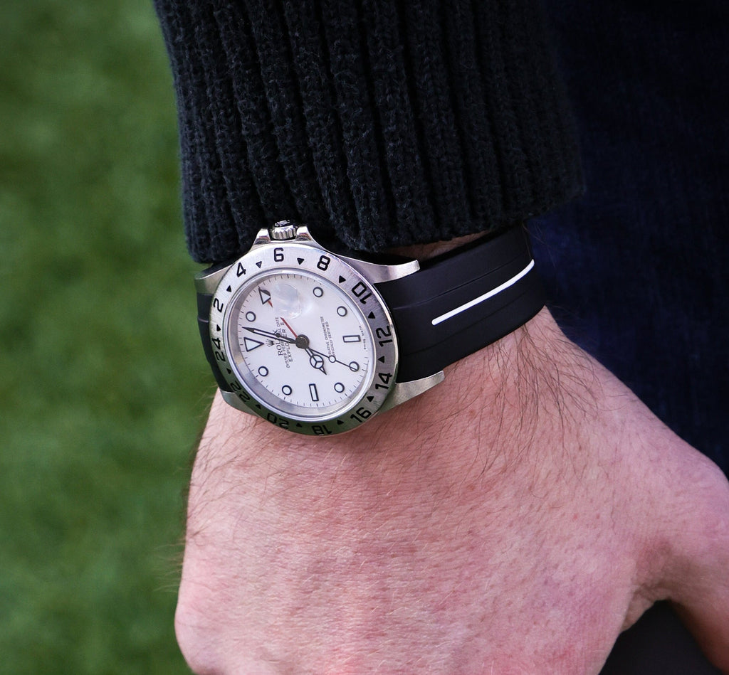 Tuxedo Black with White Stripe Curved Rubber Strap 20mm
